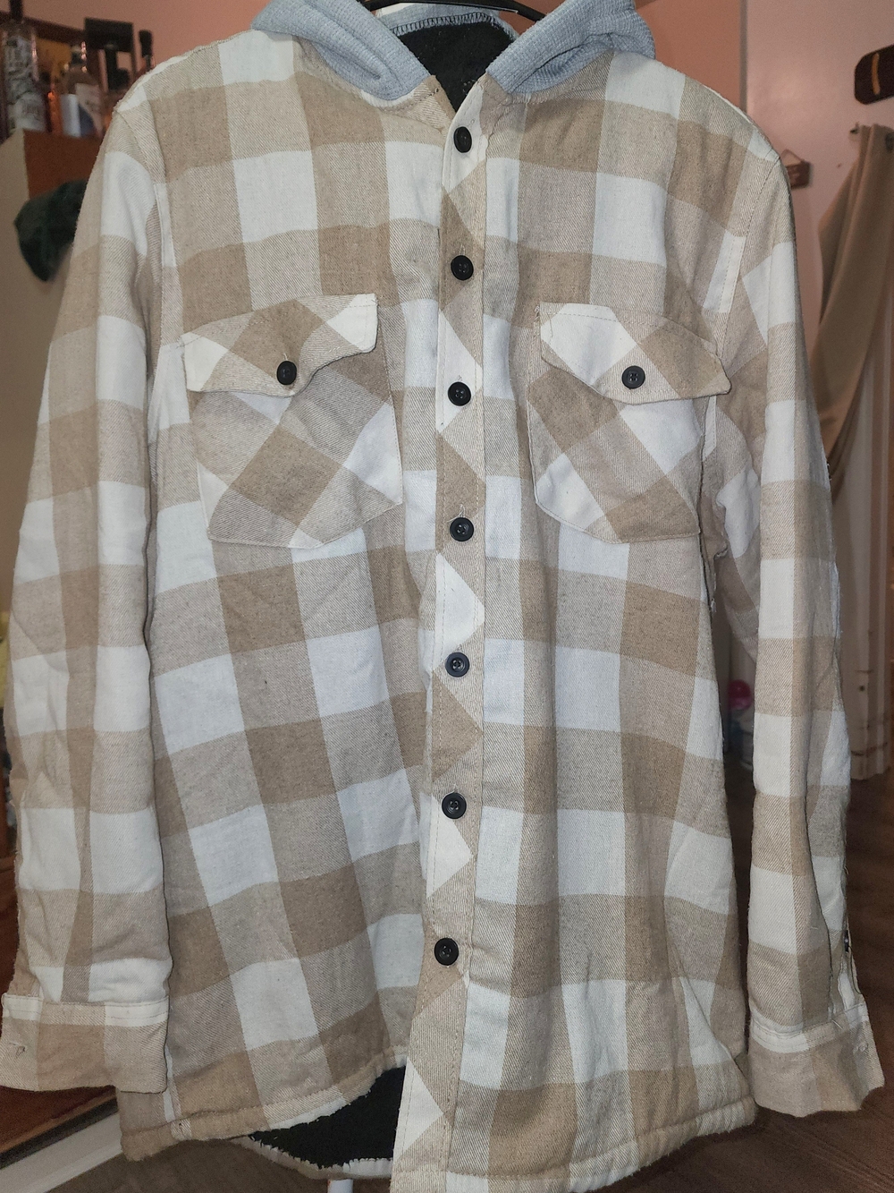 Public Supply Co N.Y.C. Beige Plaid Flannel Shirt Jacket - Men Sz Med